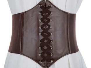 Generic Women Corset Belt PU Leather Splice Lace-U